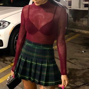 BCBGMAXAZRIA Maroon Netted Long Sleeve Shirt